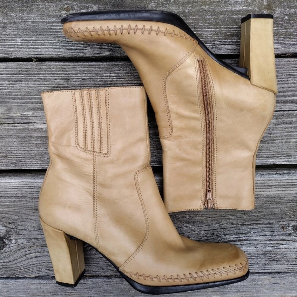 VS Mirabella Vintage Tan Soft Genuine Leather Heel Cowboy Riding Boots Size 7